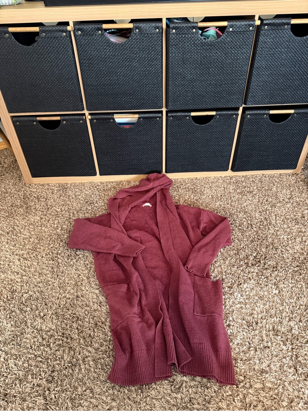 Altar'd State Burgundy Open-Front Hooded Cardigan